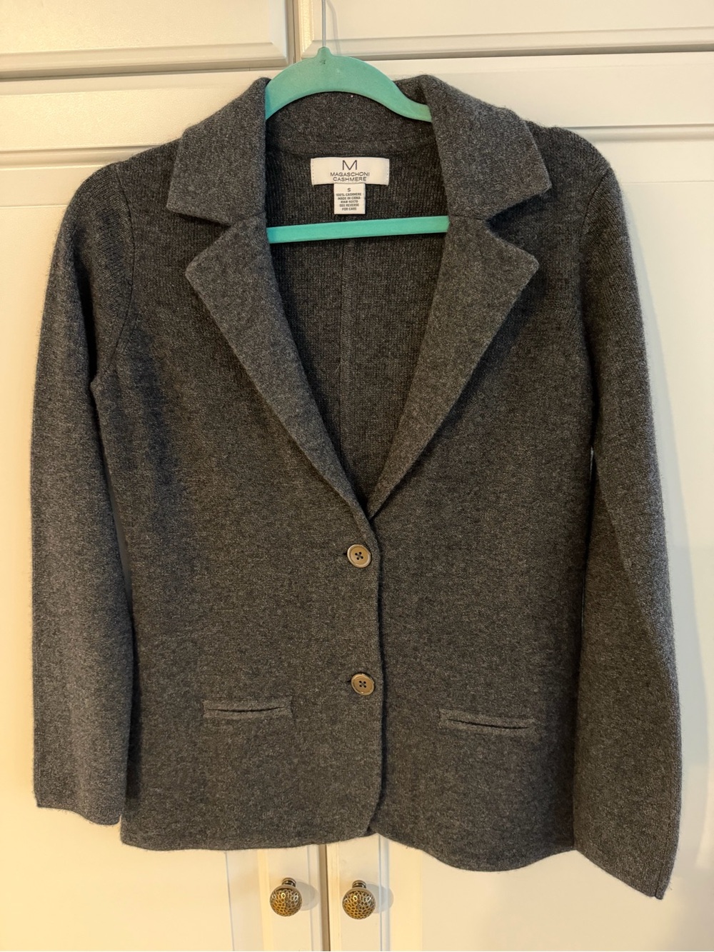 Magaschoni 100% Cashmere Charcoal Gray Knit Blazer
